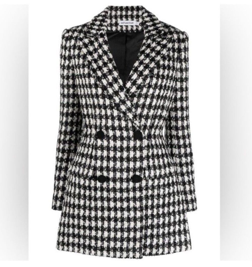 Self-Portrait Check Double Breasted Tailored Blazer Mini Dress Cutout Size US 4